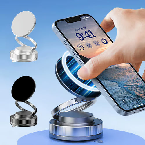 Electric Vacuum Magnetic Phone Mount – 360° Rotating, USB Rechargeable, MagSafe-Compatible Suction-Cup Holder